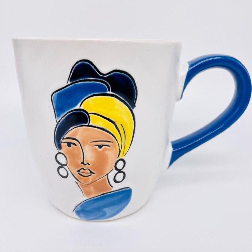 Prima Design Woman Coffee Mug Tea Cup Large White Blue Yellow